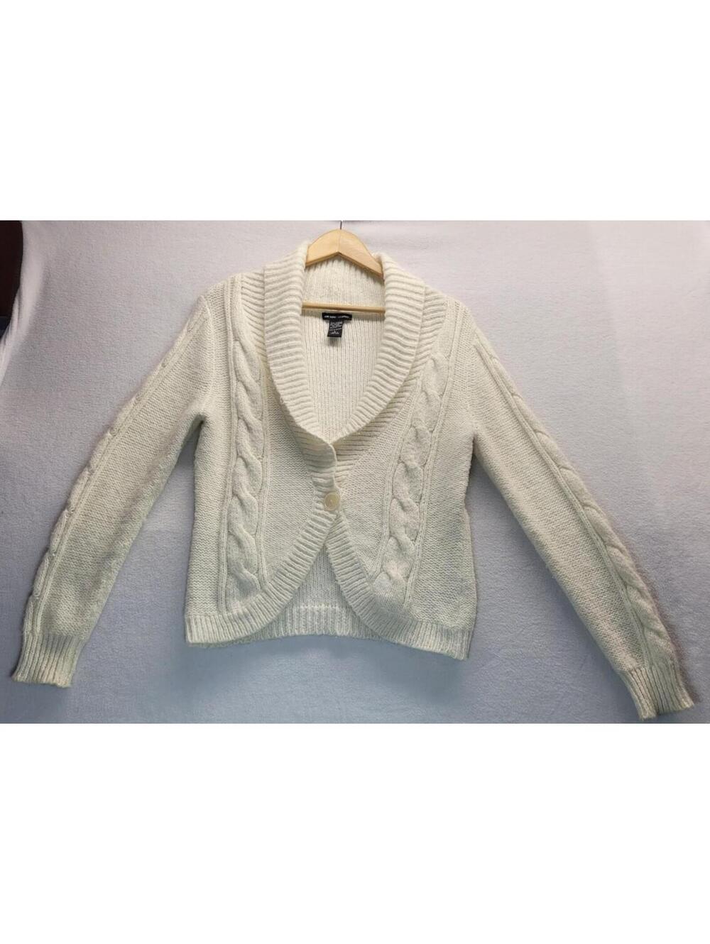 New York & Co Cardigan Sweater Womens L Cream Knit Shawl Collar One Button Front